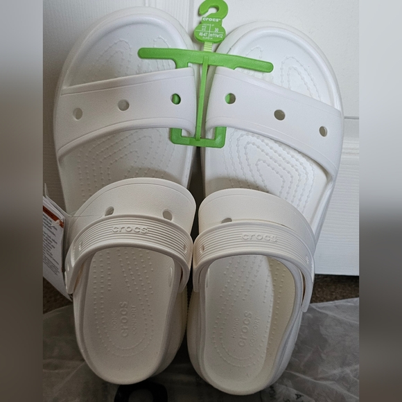 Crocs White Mega Crush Platform Sandals Size 12 - Picture 2 of 3
